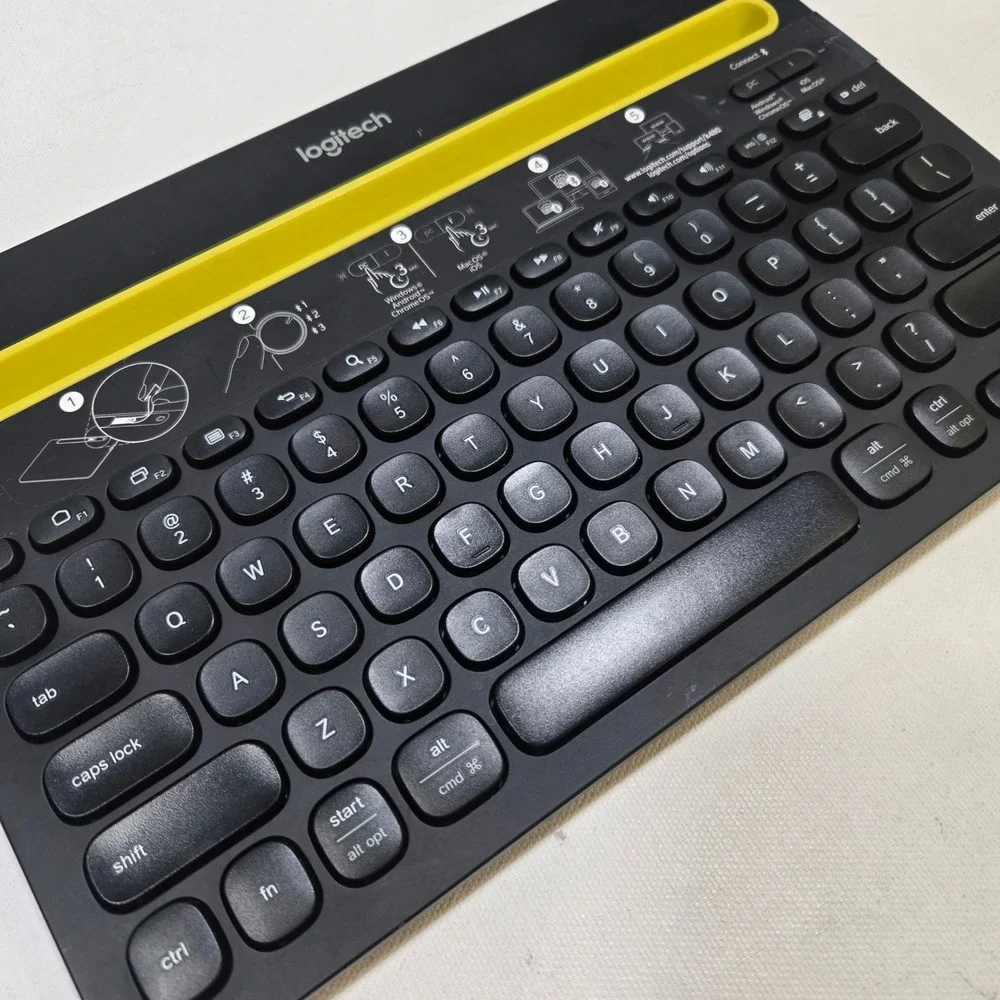Logitech K480 Bluetooth Multi-Device Keyboard Black Yellow Wireless Tablet Stand